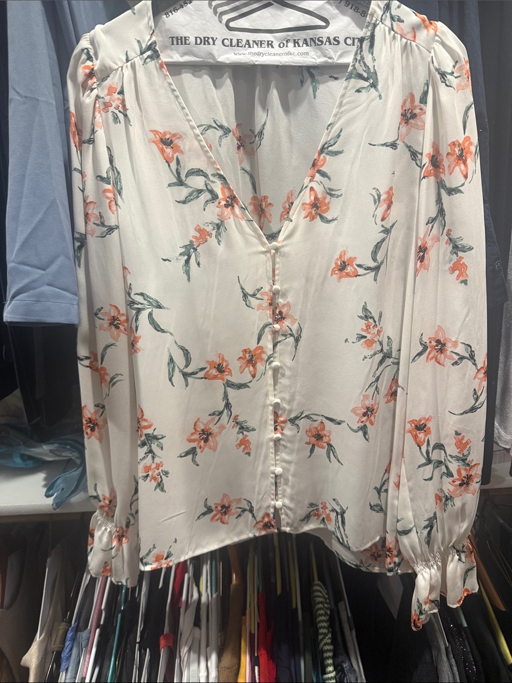 Joie Cream Blouse with Coral Floral Print